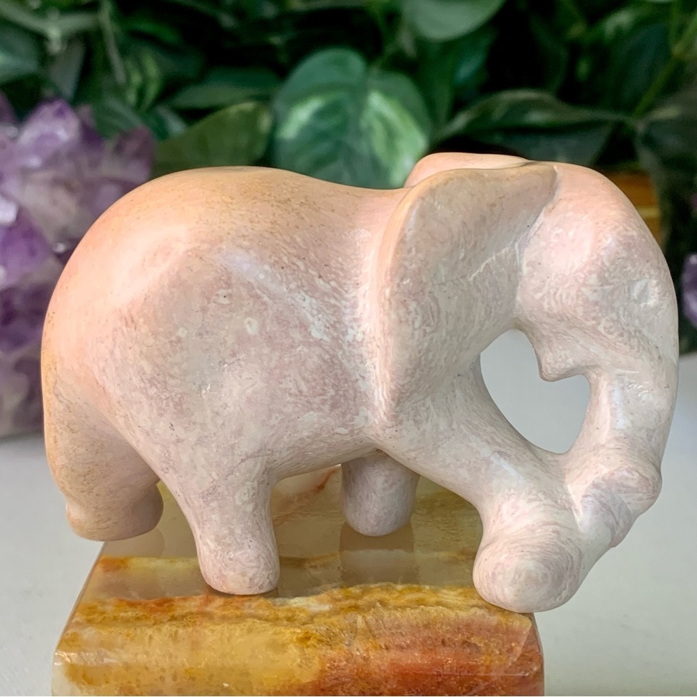 Soapstone Hand Carved Elephant Figurine Stone Carving Animal Statue Figure 3.5"